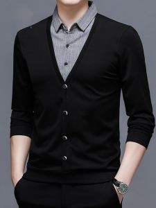 ROMON | Lormen Mens Long Sleeve Knitted T-shirt Spring Autumn Style Bottoming Warm Top Fashion Urban Loose Fit Business Shirt Neck