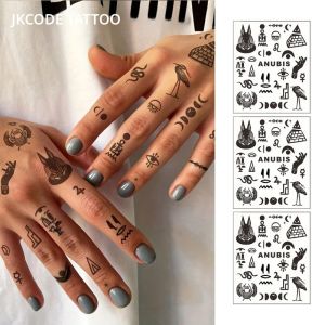 Minimal Tattoo Ink Finger Tattoo Sticker สไตล์อียิปต์โบราณการออกแบบน่ารัก - รูปแบบข้อความ Pictogram - พีระมิด - ตา Sun Moon Snake - Anubis - สไตล์หรูหราแปลกน่ารักแฟชั่นสาวอุปกรณ์เสริมนิ้วมือสตรีคอยาวนานกันน้ํา 3-7 วัน