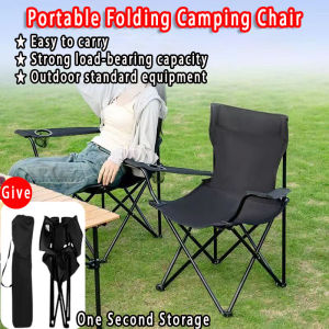 Portable Folding Camping Chair With Armrest Outdoor Indoor Use Fishing Beach Chair Lightweight Canvas Leisure Beach Chair Outdoor Tools Kerusi Khemah Send Storage Bag 户外椅 折叠椅