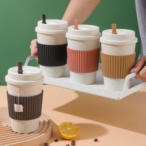 400ml Coffee Cups With Lids Wheat Straw Reusable Drinking Cup Compact Portable Coffee Cup Dishwasher Safe Coffee Mug
