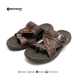 BROOSHOFT Sandal Kulit Pria Slop Casual Black Sandal Kekinian