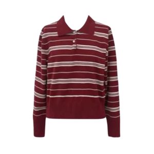 YUEZHONGWEI | Áo len dệt kim dài tay màu đỏ sọc cổ polo nữ dáng ôm mùa thu đầu tiên Áo lót dày dặn thường ngày