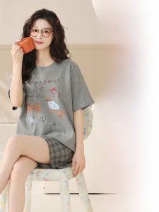 Miiow | Pure Cotton Summer Sleepwear Womens Loose Short Sleeve Set With Chest Pad Three Pieces Includes Shorts Ideal For Casual Wear