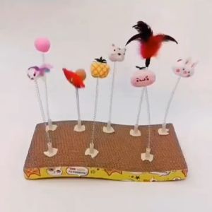Đồ chơi lò so lông vũ và chuột gắn bàn cào móng cho Mèo (mẫu mới) - Love Pets Shop