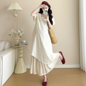 Fashionable Maternity Dress Slim Styling Fake Two-Piece Square Neck