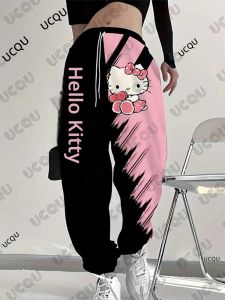 กางเกงขายาวลำลองลายการ์ตูนเฮลโลคิตตี้ สไตล์ Y2K แฟชั่นใหม่ปี 2026 สำหรับผู้หญิง ใส่ได้ทั้งฤดูใบไม้ผลิและฤดูใบไม้ร่วง สไตล์สตรีทแวร์ ทรงโอเวอร์ไซส์ เหมาะสำหรับคู่รัก