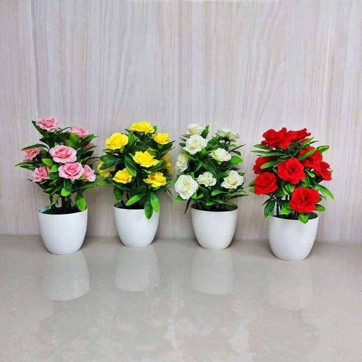 Tanaman Hias Pot Bunga Mawar Artificial Ornamen Bahan Plastik Mini Palsu Dekorasi Ruangan PBP62