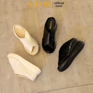 Luxus Freya Wedges 6 cm Sendal Jalan Wanita Sendal Kuliah Sendal Kerja Hitam Beige LX2032