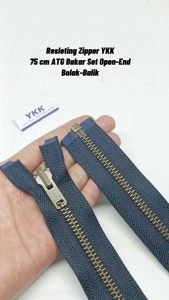 Resleting Zipper Jaket YKK 75 cm Atau 30 inch Warna Hitam ATG Bakar Set Open End Buka Lepas Bolak Balik Harga Per Biji
