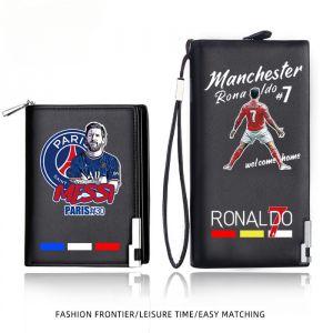 PU Leather Mens Mid-Length Zipper Wallet 2025 New Fashion Student Card Holder Coin Purse Messi Ronaldo