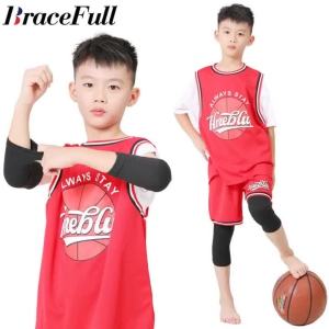 1Pair Elbow Brace for Kids Child Bamboo Charcoal Elbow Sleeve Knee Brace Child Knee Pads for VolleyballBaseballBasketball