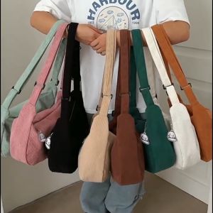 Ready COD Tas Kanvas Tas Selempang Bahu Fashion Wanita Pria Tas Pangsit Bahu Mini U-n-i-q-l-o Dumpling Half Moon Waist Bag Sling bag Wanita Korea Tas Korduroi Kasual Warna Solid Garis-garis Beludru Kain Bahu Kapasitas Besar Tas Wanita