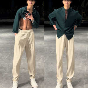 Spring Autumn New Style Mens Casual Loose Pants Drapey Breathable Anti-Wrinkle Straight Leg Trousers Fashionable Comfortable