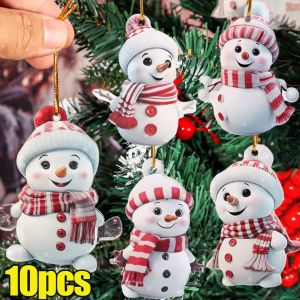 10/5Pcs Acrylic Cartoon Snowman Pendants Christmas Tree Snowman Hanging Ornaments DIY Home New Year Party Decoration Supplies