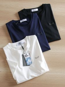 Luxurious 80-Thread Liquid Ammonia Pure Cotton Short-Sleeve T-Shirt Mens Summer Fashionable Versatile Horse Cotton Silk Lustrous round Neck Top