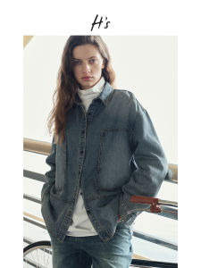 Light Denim HS Lenzing Denim Shirt Womens Spring New Loose Shoulder Drop Womens Shirt Vintage Design Sense Long Sleeve Pure Color