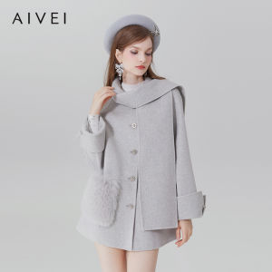 AIVEI | Autumn and Winter New Korean Retro Style Light Grey Double-Sided Wool Coat