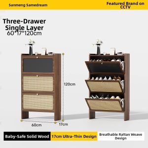 SAMEDREAM | Ultra-slim Retro Wooden Flip-top Shoe Cabinet
