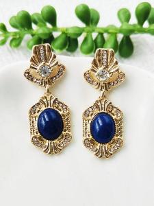 Antique Blue Gemstone Oval Shaped Folded Geometric Earrings Elegant Classic Fashion Jewelry Ear C214 for Women