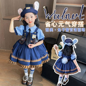Halloween Childrens Rabbit Police Officer Costume Judy Cosplay Dress Baby Lolita Dress Film Character Party Performance Clothes