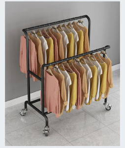 Double Rod Style Clothes Drying Rack for Balcony Indoor Outdoor Baby Clothes Hanger Sliding Moving Iron Material Ground Mounted