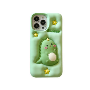 Kawaii Cartoon Dinosaur Silicone Phone Case For iPhone 17 16 15 14 13 12 Pro Max Press Stress Relief Shockproof Protective Cover