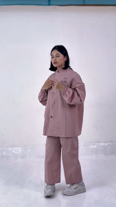 Jas Hujan Wanita Lucu Dewasa Setelan Celana Elastis