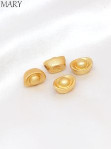 18K Gilded through Hole Three-Dimensional Matte Gold Ingot Spacer Beads Handmade DIY Ornament Accessories Bracelet as Right as Rain Lucky Beads