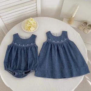 2026 Summer Toddlers New 2-6Yrs Baby Girl Denim Dress Girl Princess Sleeveless Korean Style Kid Cotton Cute Party Dress