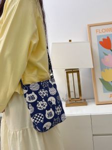 Cute Cat Canvas Phone Bag Womens Crossbody Bag Summer Fashion Small Cartoon Tote Bag Korean Style Mobile Phone Clutch Bag