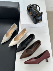Soft Leather Pointed Toe High Heels Thin Heel Commuter Shoes Womens Spring New Style Fashionable Korean Style Slip-On Shoes