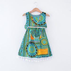 Girl Dress Summer Ethnic Style Childrens Cotton Silk Princess Dress Little Girl Skirt Kids Floral Vest Dress