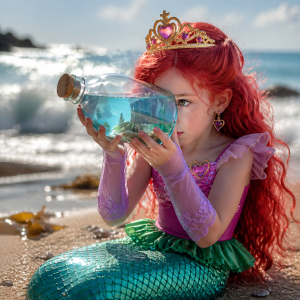 Ariel Princess Short Sleeve Tulle Gown for Girls Mermaid Cosplay Costume Birthday Carnival Party Dress Up Outfit Kids 2-8Y
