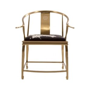 Luxurious Brass-Colored Leather Chair Stainless Steel Frame Master Design New Chinese Style Folding Chair Artistic Quality Furniture