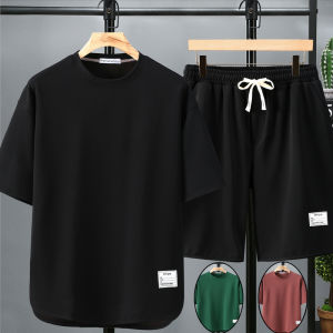 plus Size Mens T-Shirt Short Sleeve Casual Loose Fit Summer Two-Piece Set Breathable Polyester Fashion Urban Business Casual