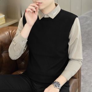 HENGYUANXIANG | Hengyuanxiang Mens Knitted Sweater Shirt Collar Thick Warm Winter Fashion Casual Loose Fit Long Sleeve Pure Color Knitwear