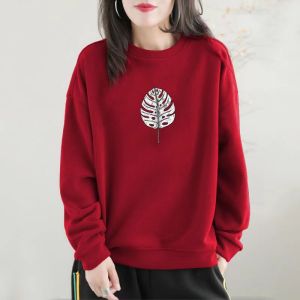 Pure Cotton Autumn Winter Sweater Womens Plus Size round Neck Long-T-Shirt Womens Artsy Retro Loose Full-Figured Girls Underwear Blouse Tops