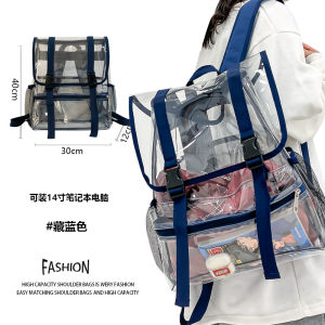 PVC โปร่งใส Jelly Bean รูปกระเป๋าเป้สะพายหลังสําหรับชายโรงเรียนมัธยมและวิทยาลัยนักเรียนกันน้ําขนาดใหญ่ความจุ Street สไตล์ซิปปิด