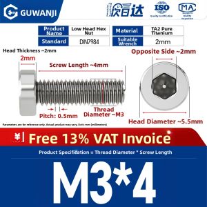GUWANJI | Titanium Hex Socket Low Head Extended Screw
