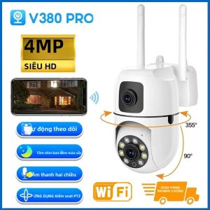 Camera IP WiFi Hai Ống Kính Hai Màn Hình Không Dây Giám Sát Trong Nhà 1080P HD Tự Động Theo Dõi PTZ CCTV Giám Sát Video Màu Trắng V380 Pro