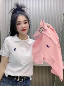 Áo Thun Cổ Polo Tay Ngắn Thêu Ngựa Màu Trơn Cho Nữ Mùa Xuân Mới Thường Ngày Đa Năng Thon Gọn Chất Liệu Khác 100%