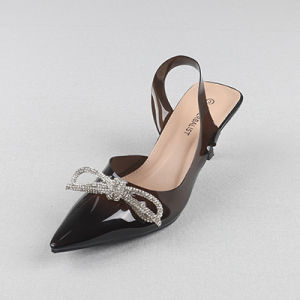 รองเท้าแตะส้นสูงผูกโบว์ผีเสื้อแบบโปร่งใส ด้านข้างเปิด ด้านหลังมีสายรัด ปลายแหลม ประดับคริสตัล รองเท้าแตะผู้หญิง แฟชั่นฤดูร้อน