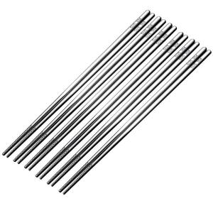 〔G〕Food Grade 304 Stainless Steel Chopsticks 21cm Laser Non-Slip Design Heat Resistant Silver Iron Household Pair