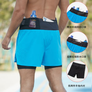 Mens Waterproof Running Shorts with Internal Lace-Up Fitness Sport Pants Moisture Absorbent Chemical Fiber Blend