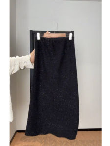 Black Sequin A-Line Mini Skirt Womens Spring Autumn plus Size Conceal Slimming Versatile Midi Length Commute High Waist Solid Color