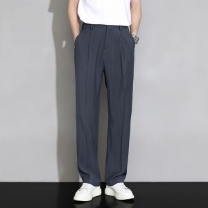 ROMON | Lormen Mens Ice Silk Casual Pants Summer Thin Wide Leg Loose Straight Long Pants Korean Style Youth Small Suit Pants