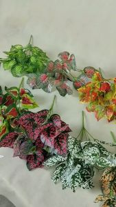 Daun Rumput Hias Tanaman Plastik Aglonema/Bintik Garis/Maple/Bunglon Dedaunan Dekorasi Aneka Motif Cabang 7 Artificial Plastik