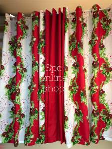 Christmas 8Ring curtains sold per 1pc. Or 3in1 set5in1 set 6ft to 7ft X 60 width cretona fabrics makapal not block out