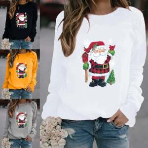 เสื้อสเวตเตอร์คอปกกลมพิมพ์ลายแฟชั่นสำหรับผู้หญิง เสื้อคลุมกันหนาวแบบสวมหัวแขนยาวทรงสลิมฟิต ฤดูใบไม้ร่วง/ฤดูหนาว