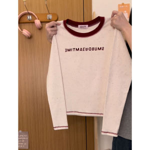 Áo Thun Nữ Tay Dài Màu Trơn Đơn Giản Thiết Kế Chữ Cái Áo Thun Cotton Mùa Thu Áo Thun Nữ Tay Dài Áo Thun Cotton